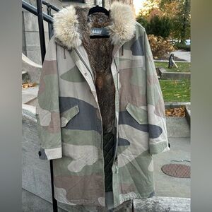 Yves Salomon Camouflage Print Fur Parka